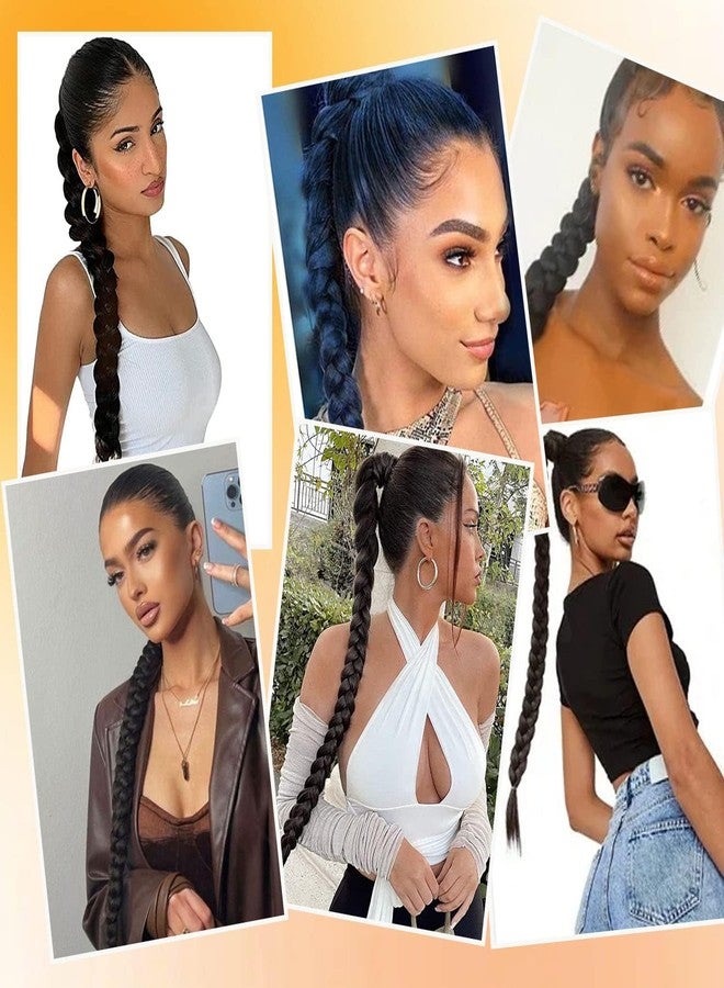 shufang 2 Packs 16 Inch Black Long Braid Ponytail Extension for Black Women with Hair Tie Straight Braid Hair Extensions Can be Restyle Soft Synthetic Hair Piece for Women - Image 5